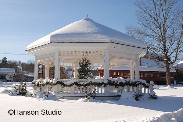 Contoocook, NH - Gazebo with Pullman in Background - Winter